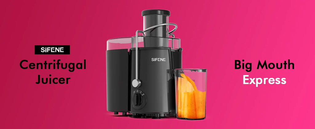 SiFENE Easy-Clean Juicer, 3" Wide Feed for Rapid Fruit and Vegetable Juicing, 3 Speed Settings, BPA-Free, Stainless Steel, Gray