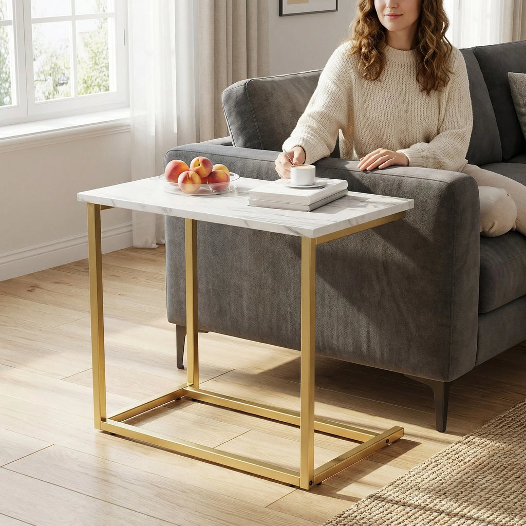 C Shaped End Table 27 Inches High, Side Table for Couch Slide Under, C Table Sofa Side End Table for Living Room