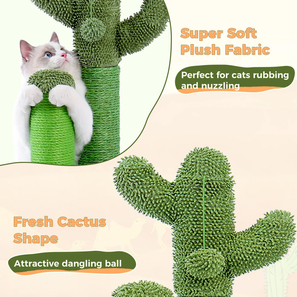 Cactus Cat Scratcher Cat Scratching Post Cactus Cat Scratcher Featuring with 3 Scratching Poles and Interactive Dangling Ball