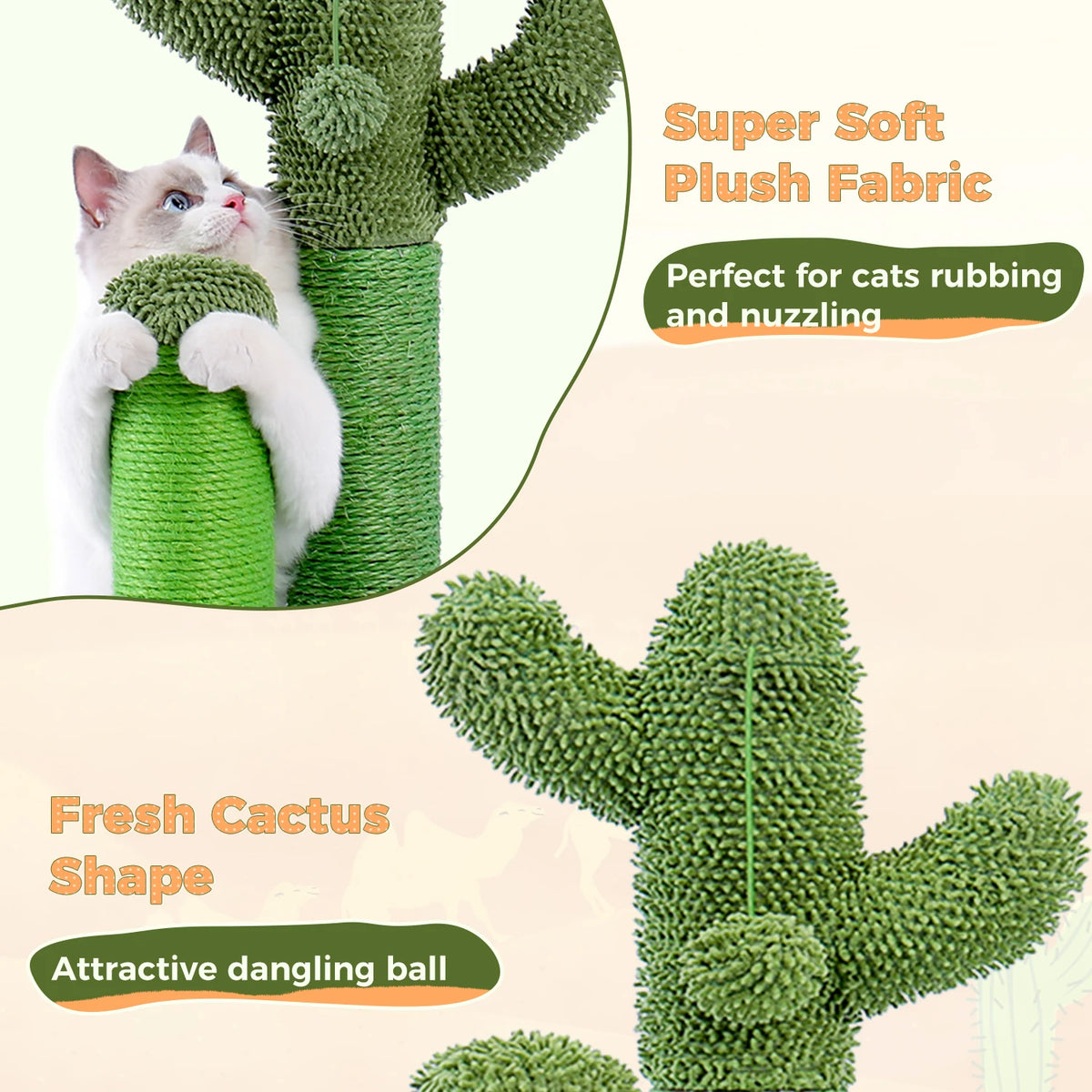 Cactus Cat Scratcher Cat Scratching Post Cactus Cat Scratcher Featuring with 3 Scratching Poles and Interactive Dangling Ball