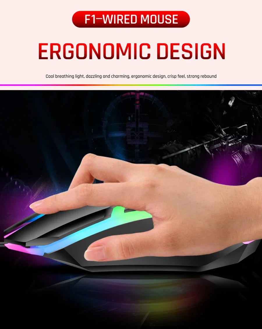 2026 hot F1 Wired 3-Button Mouse Colorful Lighting Game And Office Suitable For Microsoft Windows and Apple IOS system explosion