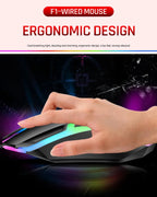 2026 hot F1 Wired 3-Button Mouse Colorful Lighting Game And Office Suitable For Microsoft Windows and Apple IOS system explosion