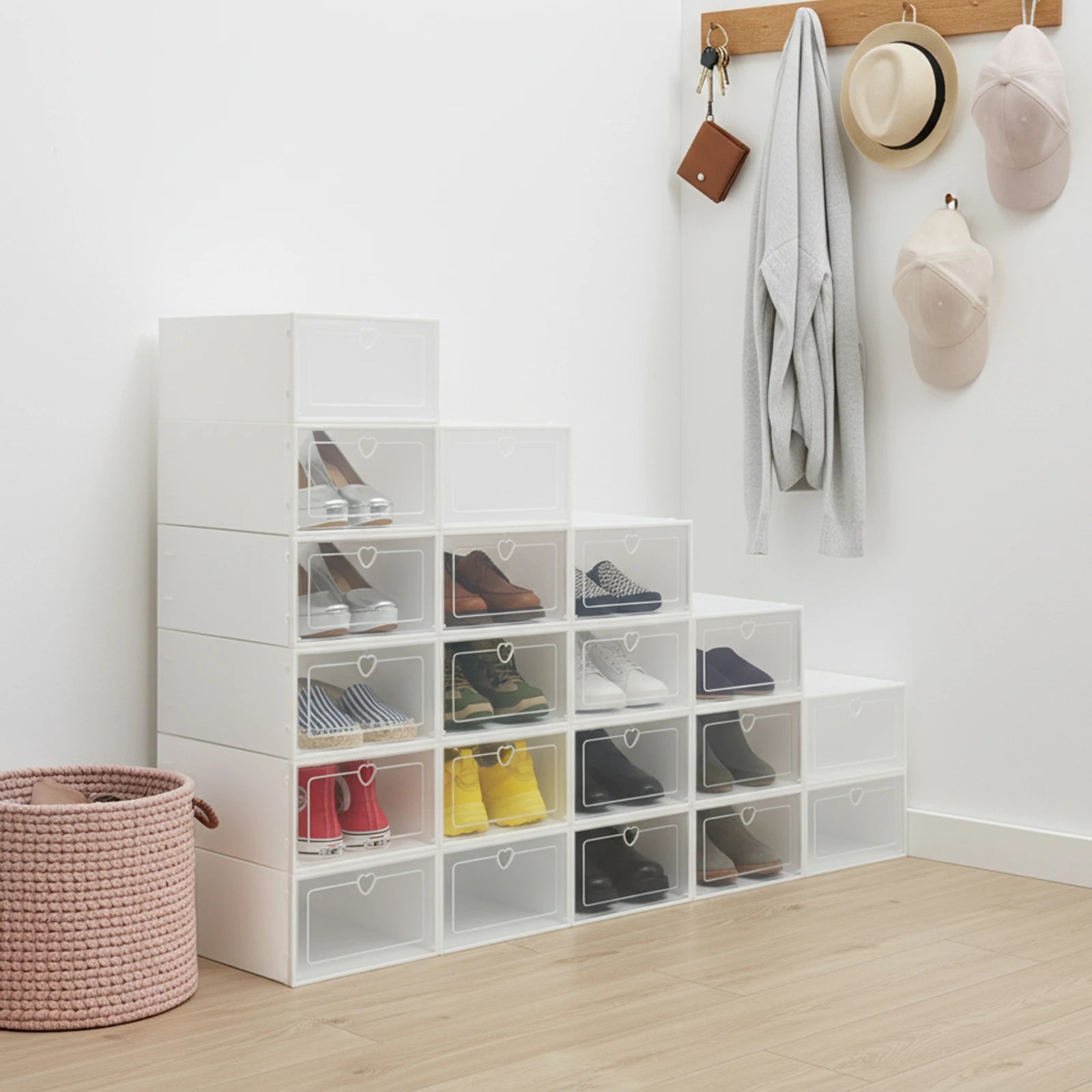 20Pcs Foldable Flip Shoe Storage Boxes Clear Plastic Shoes Case Shoe Organizer Dustproof, 33*23*14cm