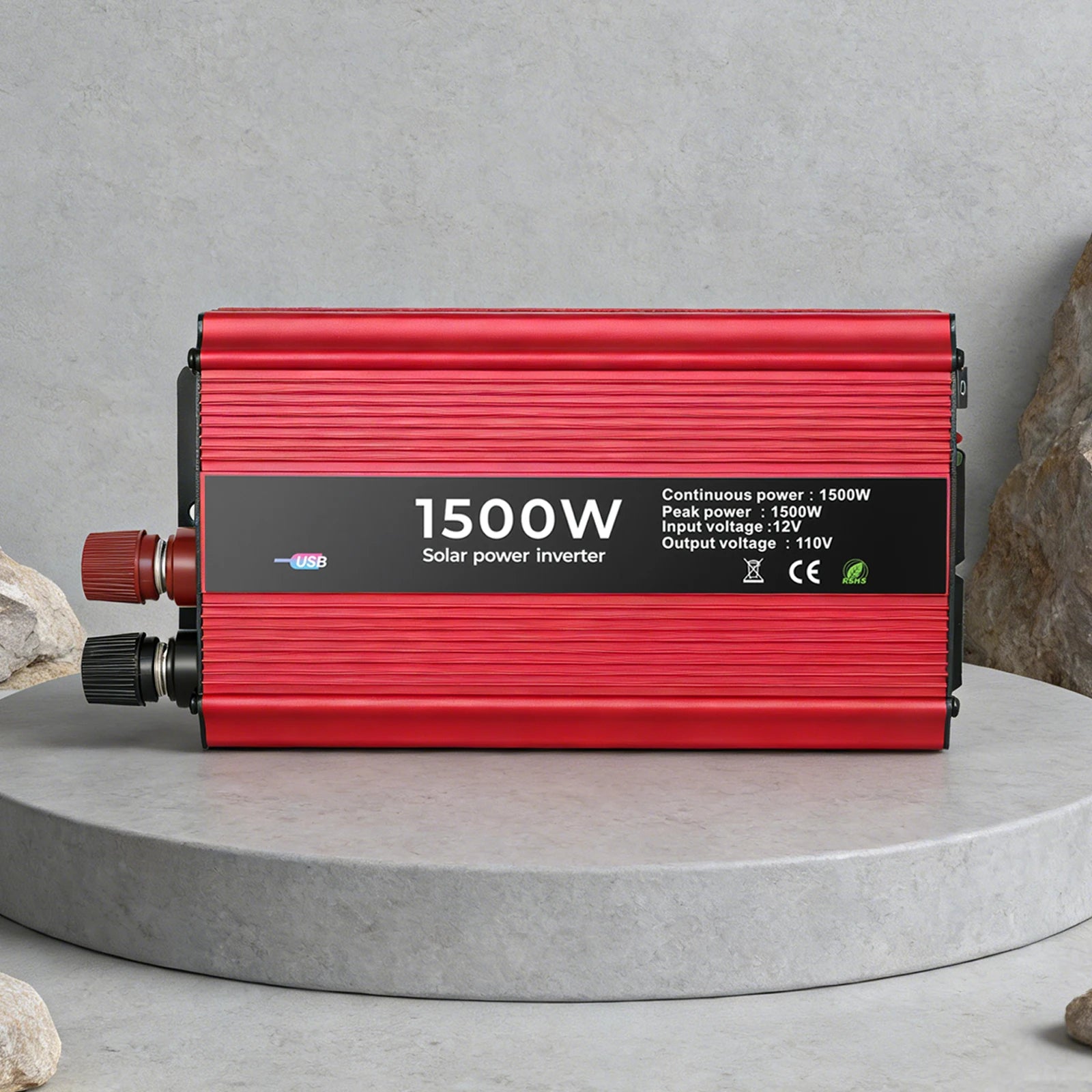 Portable Power Inverter 50Hz Nominal 1500W DC 12V to AC 110V with Dual Sockets for Car Outdoor Use Modified Sine Wave