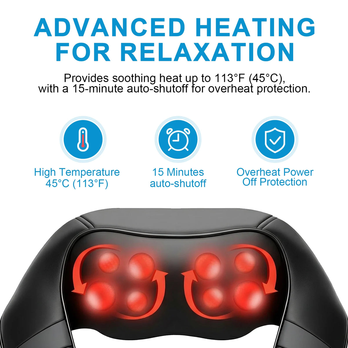 Leercon Shiatsu Neck and Shoulder Massager Heated Back Massager U Shape Deep Kneading Electric Massage Pillow For Neck Waist Leg Body