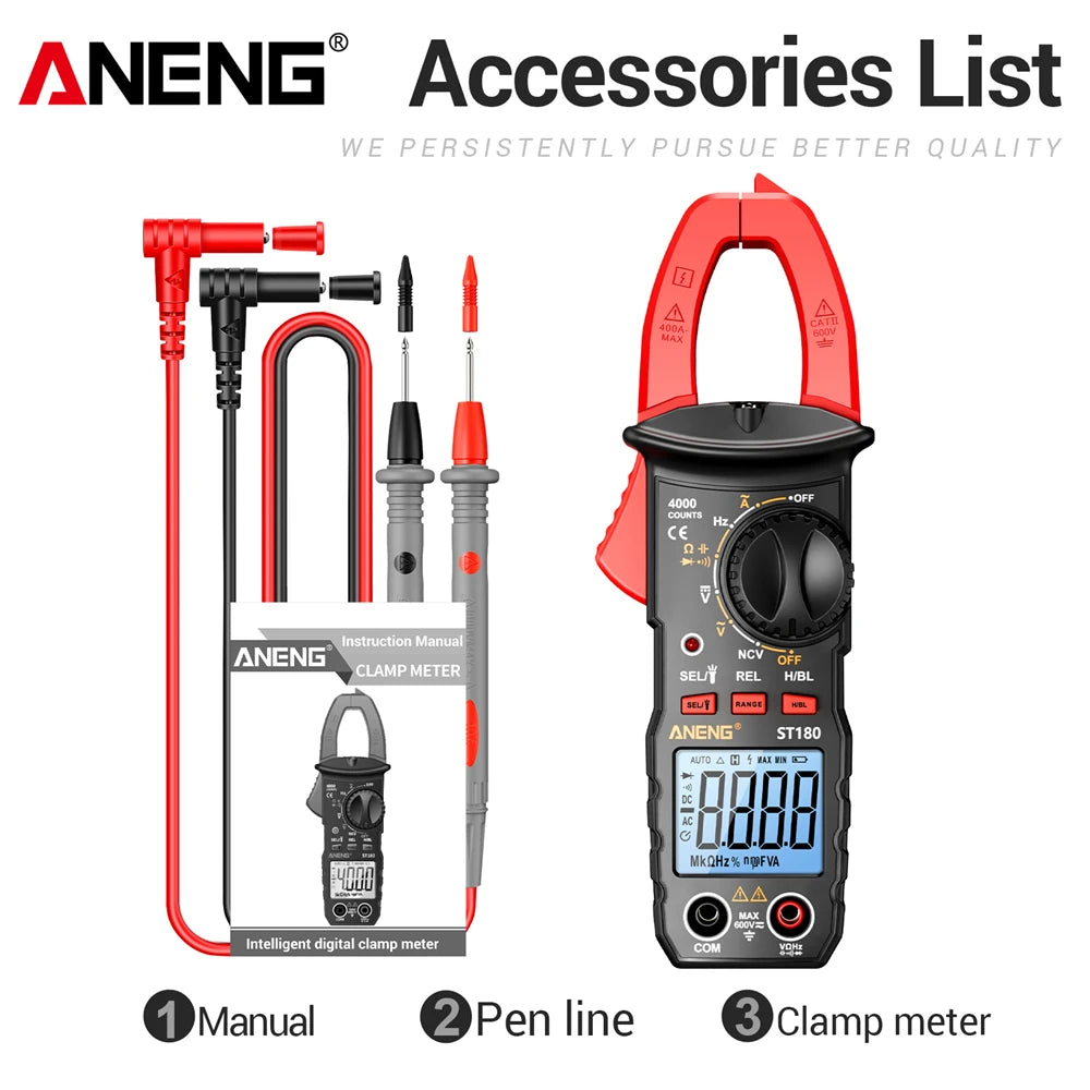 ANENG ST180 Digital Clamp Meter 4000 Counts Multimeter AC Current NCV Capacitance Resistance Frequency Tester Measurement Tool
