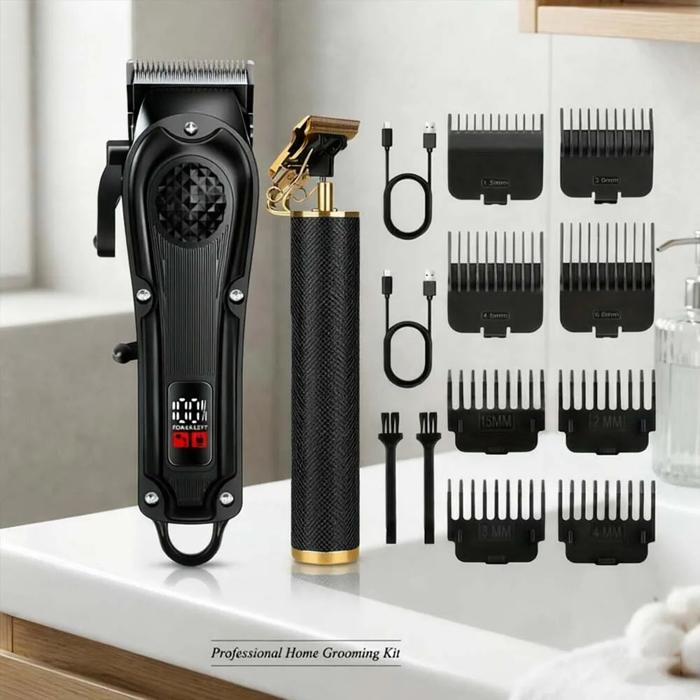 Professional Hair Clippers with LED Display, Cordless Rechargeable Trimmer & T-Blade Shaver for Men, Balding Grooming Kit