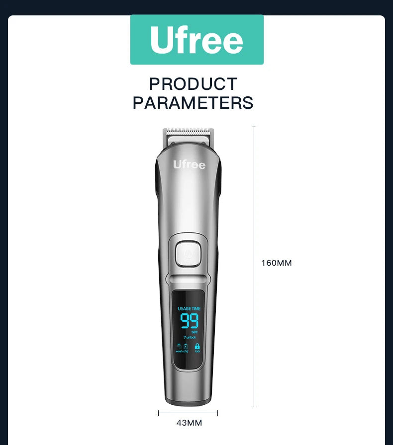 Ufree Electric Hair Cutting Machine Beard Trimmer Hair Clipper Rechargeable Man Shaver Trimmer Barber Professional Hair Trimmer