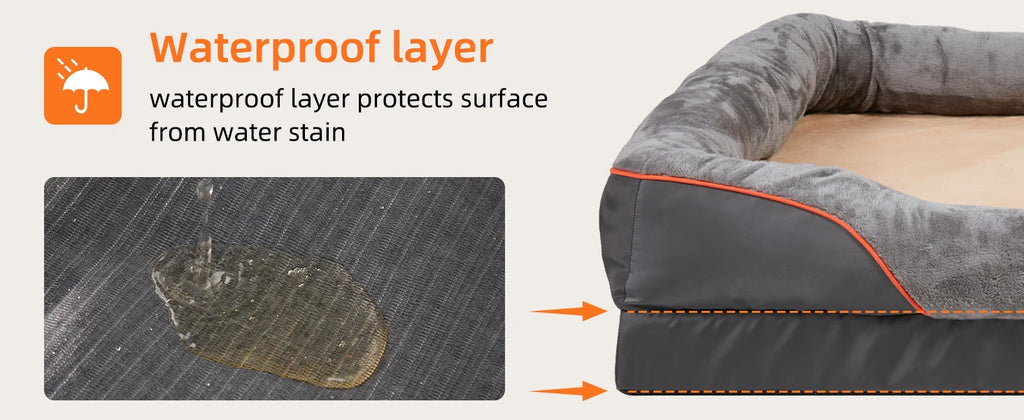 Jumbo Large Orthopedic Dog Bed Memory Foam Pet Sofa Couch Waterproof Elevated Cushion Warm Puppy Bolster Couch Removable Cover