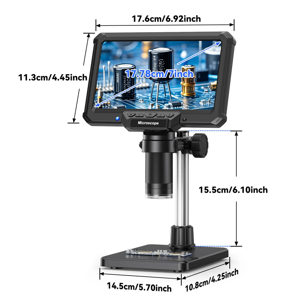 7inch Microscope 1200X 16MP HD Electronic Microscopes Camera Magnifier for Soldering Phone Repair Microscope, Coin, PCB, PC View