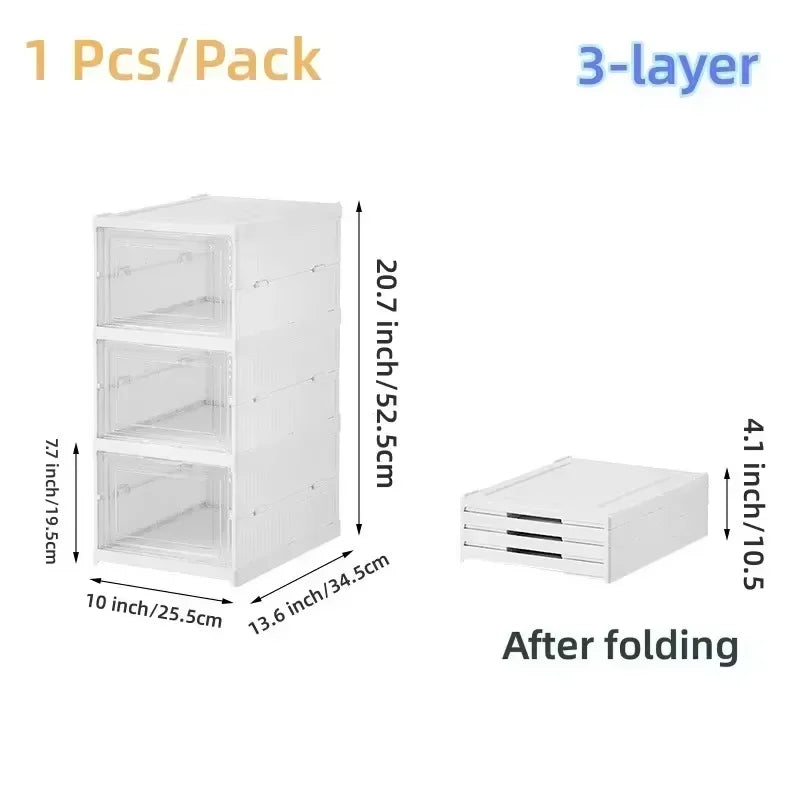 Foldable Clear Shoe Storage Organizer, Stackable Dustproof Thickened Sneaker, Shoe Box Rack Cabinet for Closet Dorm Apartment