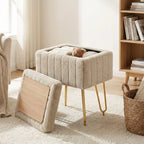 JHK Ottoman Faux Fur Vanity Stool Chair with Storage Padded Makeup with 4 Metal Legs Anti-Slip Adjustable Feet Living Room Hidden Storage Stools for Home Entryway