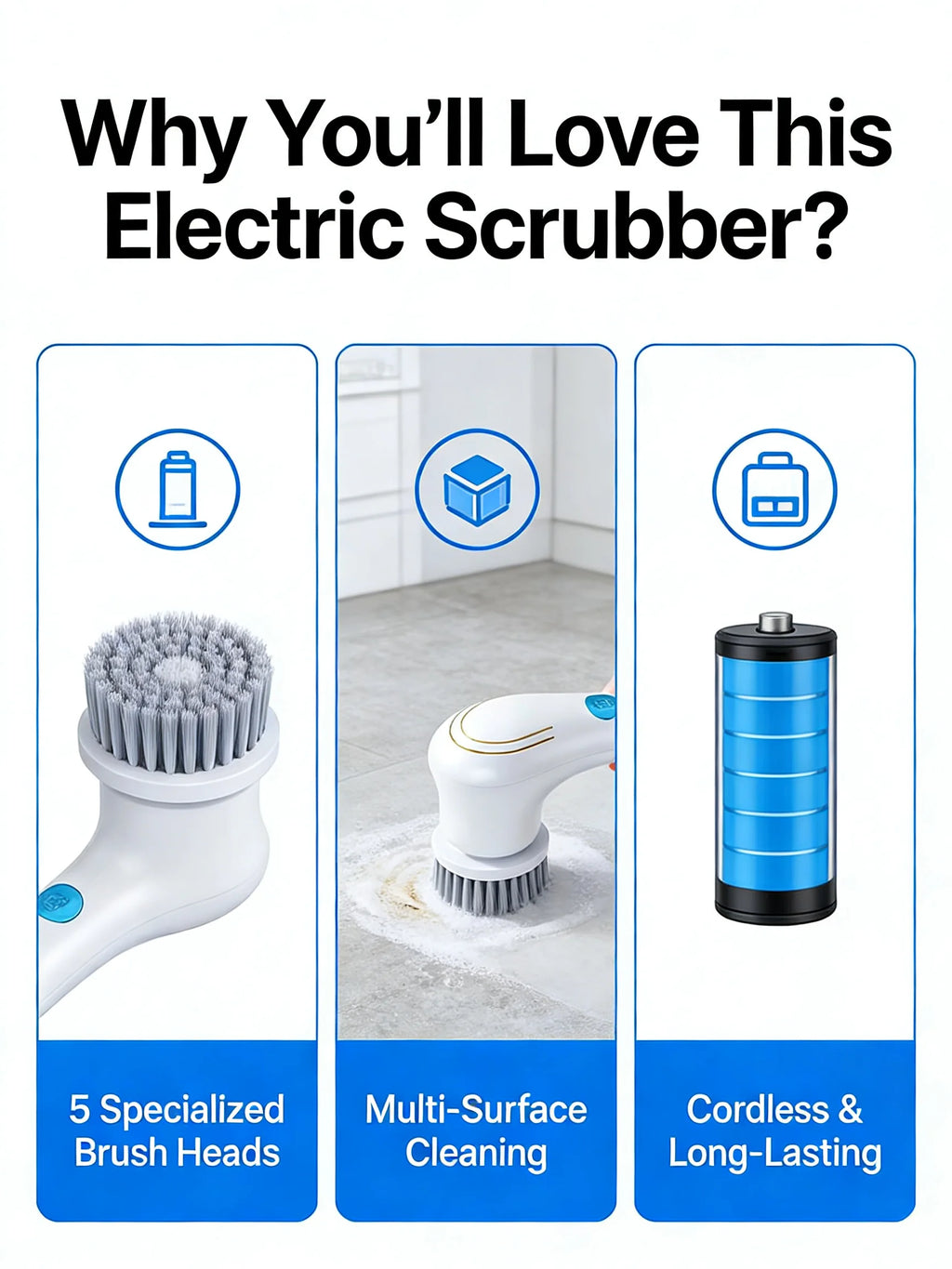 Effortless Electric Grease Scrubber, Rechargeable Cordless Power Cleaning Brush, for Kitchen Sink Tile & Stubborn Stains