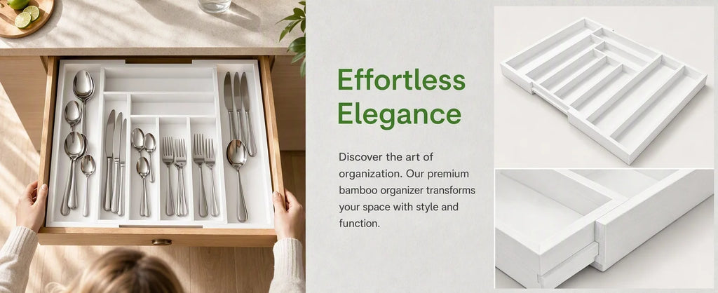 Bamboo Expandable Drawer Organizer for Utensils Holder, Adjustable Silverware Organizer Cutlery Tray, Drawer Dividers for Utensils, Flatware, Knives in Kitchen, Bedroom, Living Room