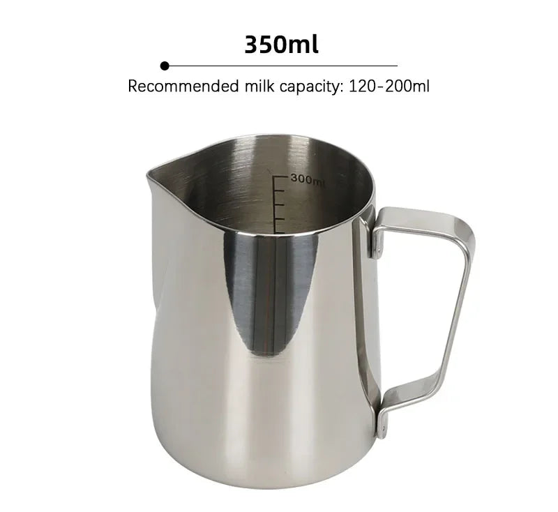 Thickened Stainless Steel Coffee Latte Art Pitcher, Pointed Spout with Internal & External Markings, Milk Frothing Jug for Milk