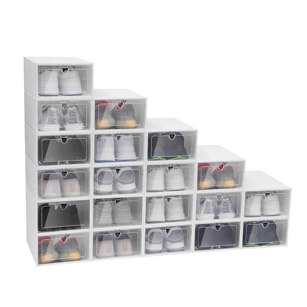20PCS Plastic Shoe Box Storage Organizer Stackable Foldable Clear Shoe Container