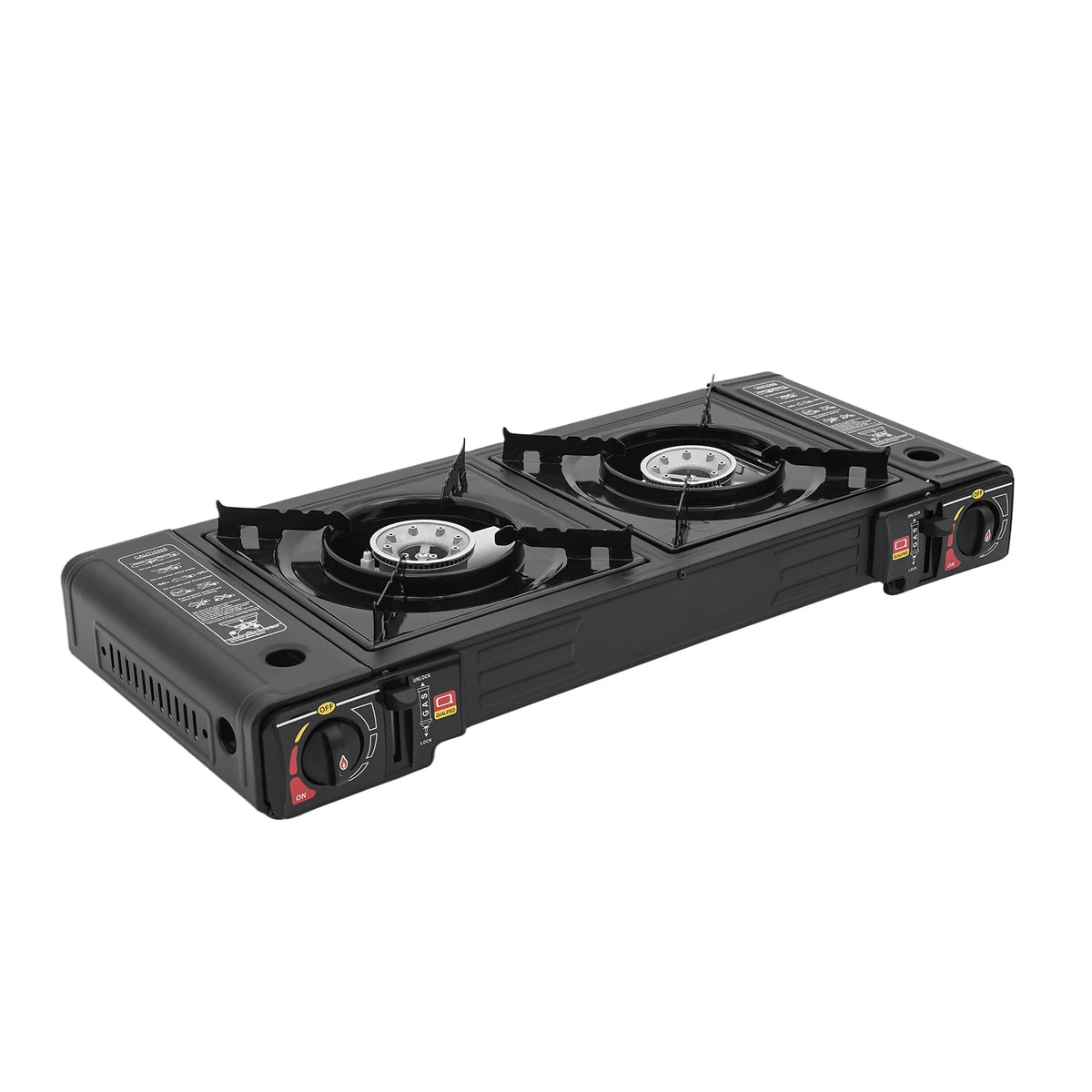 2 Burners Portable Camping Stove, 2.5KW Auto Ignition Butane/LPG Gas Stove w/Baking Tray+Carrying Case for RV Outdoor Picnic BBQ