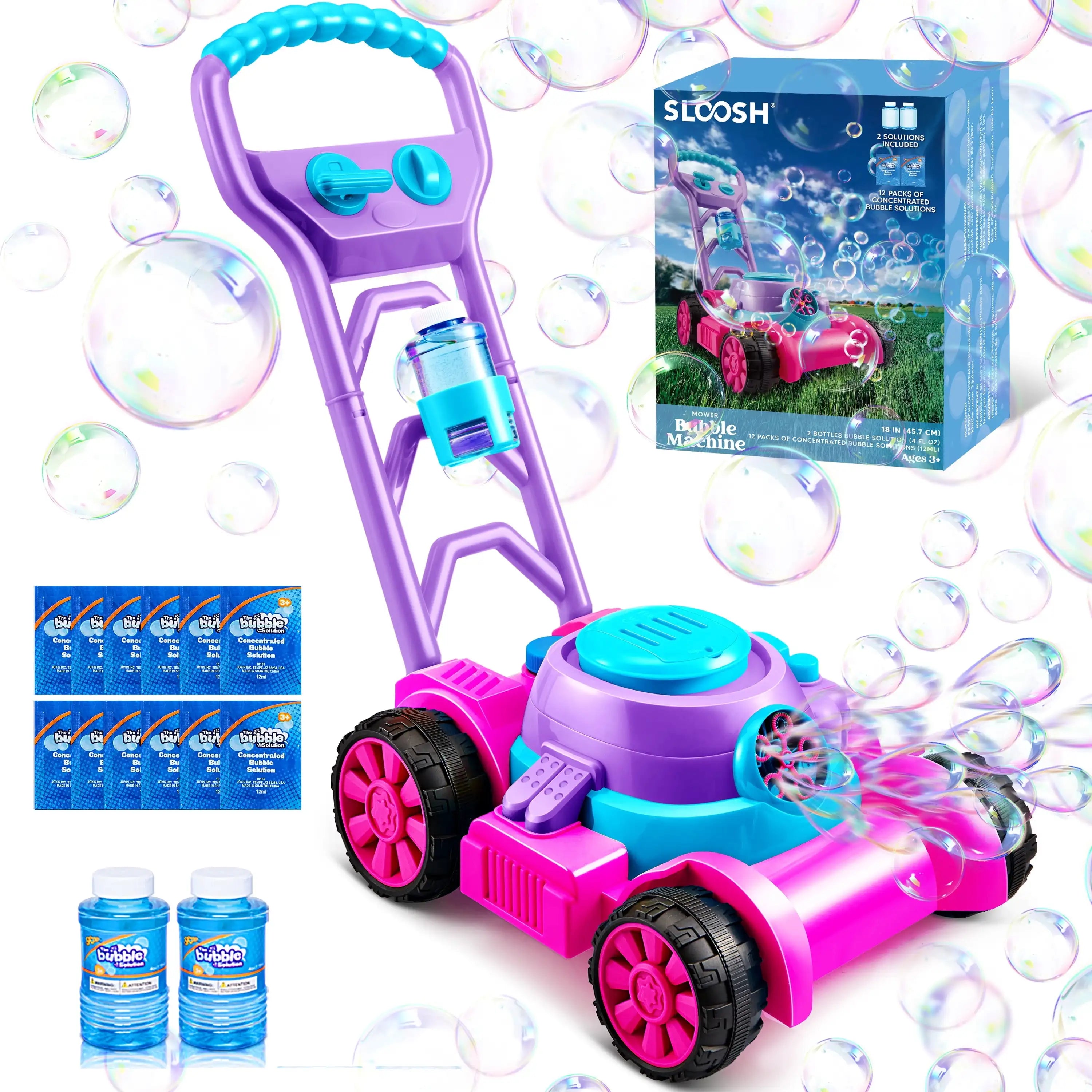 JOYFY Bubble Lawn Mower Bubble Machine Summer Outdoor Toys Pink Bubble Blower for Kids 3-6 Birthday Gifts