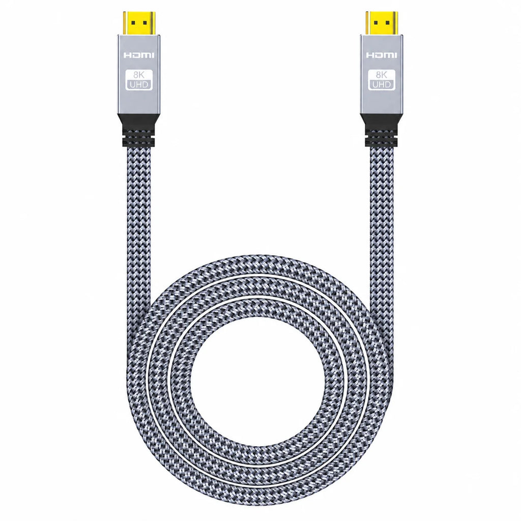 8K HDMI 2.1 Cable, 48Gbps Flat Braided HDMI Cord, Supports 8K60Hz and 4K120Hz, Aluminum Alloy Shell for TV, Monitor, Projector