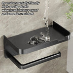 ‌Wall-Mounted Toilet Paper Holder with Phone Rack - No Hole Installation, Space-Saving Storage for Bathroom, Sturdy Stand
