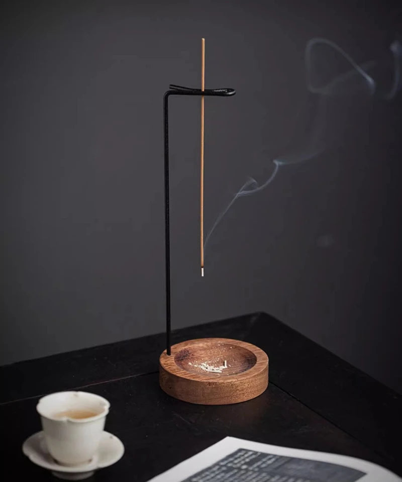 Upside Down Incense Burner - Wooden Round Incense Stick Holder Tray Ornament, Zen Garden Home Decor for Bedroom Yoga Meditation
