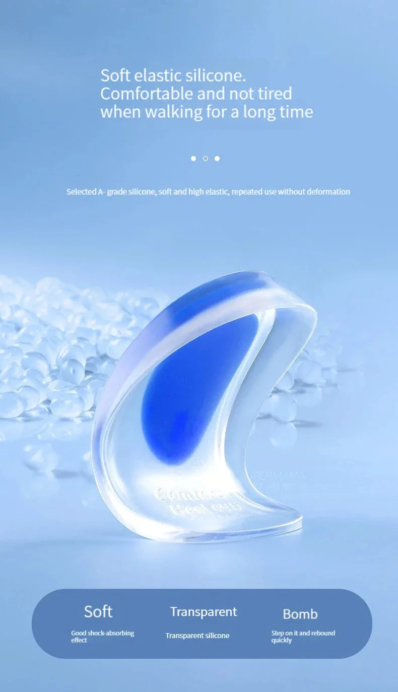 1 Pair Silicone Heel Pad Thickened Sports Cushioning U-Shaped Half Size Pad Non-Slip Invisible Inner Increase Insole