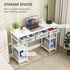 47" Computer Desk with 3 Fabric Drawers, Home Office Desk with Adjustable Shelves, Small Writing Desk with Storage, White