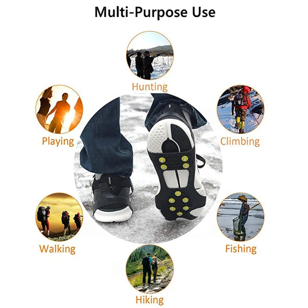 Outdoor Snow Claw Shoe Covers for Men and Women 10 Teeth Rock Climbing Crampons Non-Slip Climbing Cleats Hiking Accessories