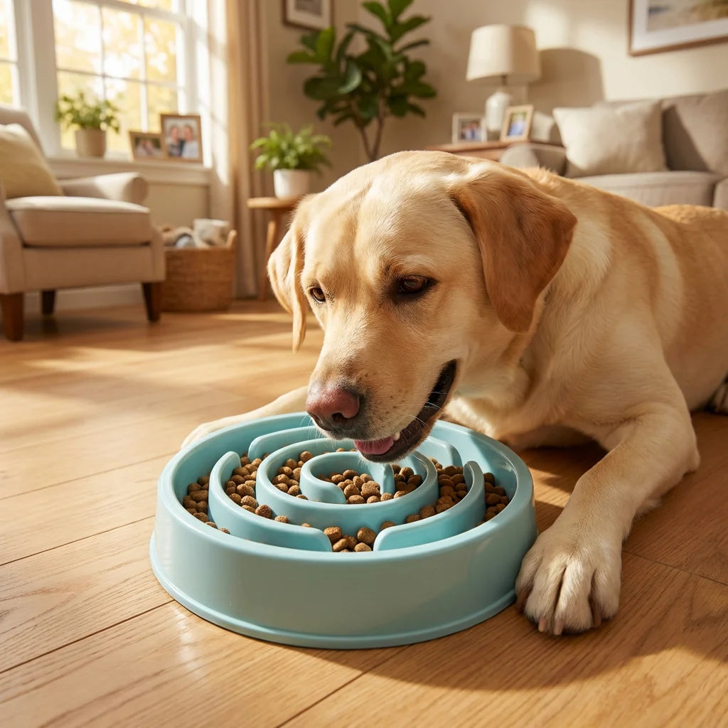 Slow Feeder Dog Bowl - Non-Slip Interactive Maze Bowl for Dogs & Cats, Prevents Bloat & Choking, Healthy Eating Design