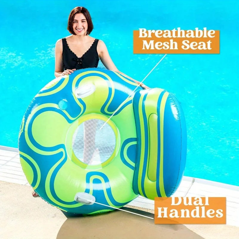 Joyfy Inflatable Pool Float Lounger River Tube Floating Chair Sofa with Big Backrest Handle Cup Holder Pool Summer Party Toys
