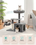 Cat Tree Cat Tower for Indoor Cats 2 Styles Cat Activity Tree with Cat Scratching Posts Big Hammock and Removable Top Perch Grey