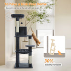 Cat Tree for Indoor Cats 5-Level Cat Tower for Large Cats with Large Hammock Sisal Covered Scratching Posts Cozy Condo Top Perch