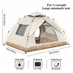 Automatic Pop-Up Outdoor Camping Tent Quick to Set Up, Windproof, Sun-Proof, and Rain-Resistant; Suitable for Family Camping, Backyard Gatherings, Picnics, and Hiking; A Portable Shelter.