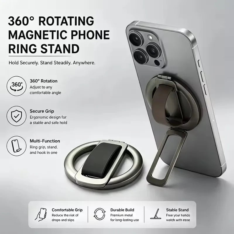 Universal Magnetic Folding Phone Grip Silicone Finger Phone Holder Ring 360° Rotation for MagSafe Holder iPhone 17 Xiaomi