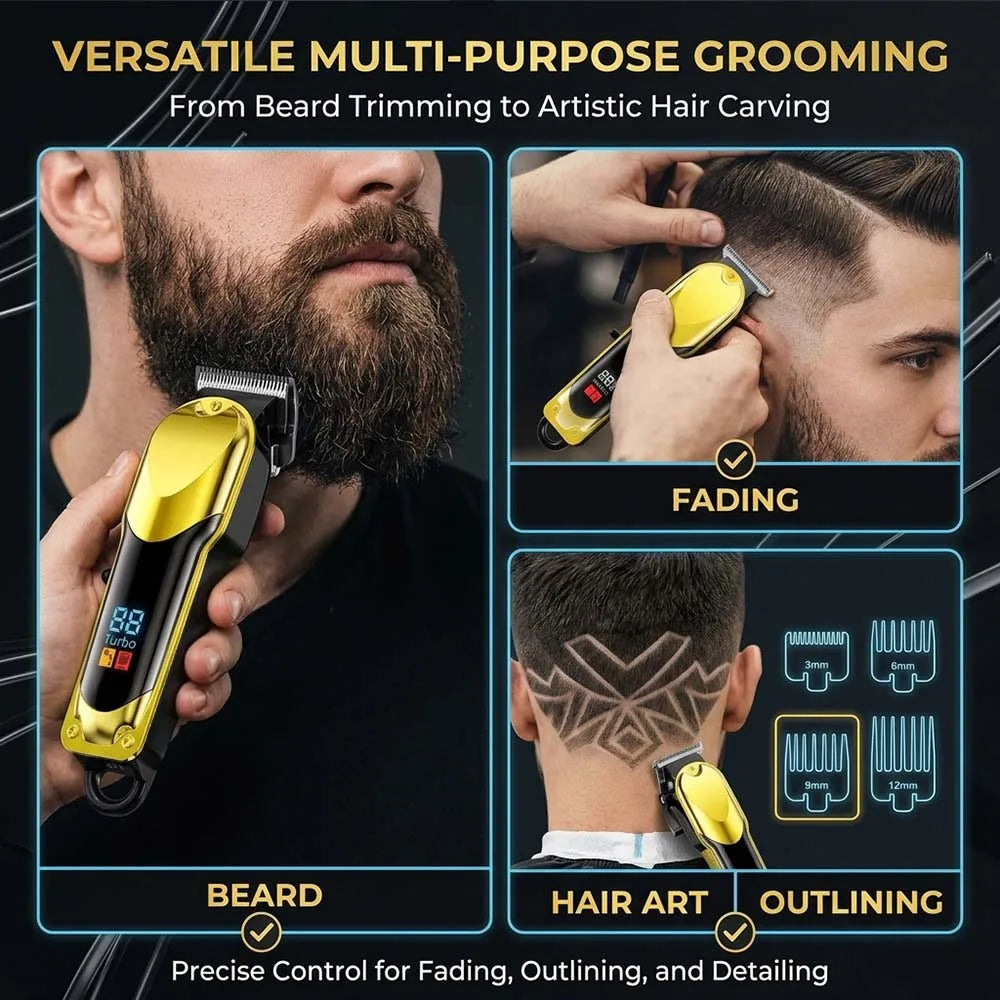 Professional Hair Clipper Set for Men, Rechargeable Cordless Hair Trimmer with LCD Display, 1pc/2-in-1/3-in-1 Grooming Kit with Foil Shaver & T-Blade Trimmer, Barber Haircut Machine with Accessories