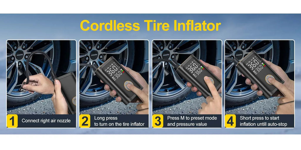 Inflator Portable Air Compressor Cordless Mini Bike Pump with Digital Dual Values Display, 150 PSI Car Tires Air Pump with LED