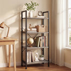 MCQ 4Tiers Metal Classic Bookshelf Freestanding Tall Display Shelf Wooden Storage Tall Display Shelves Bookshelf Sturdy Structure Graduated Shelves Adjustable Feet for Home