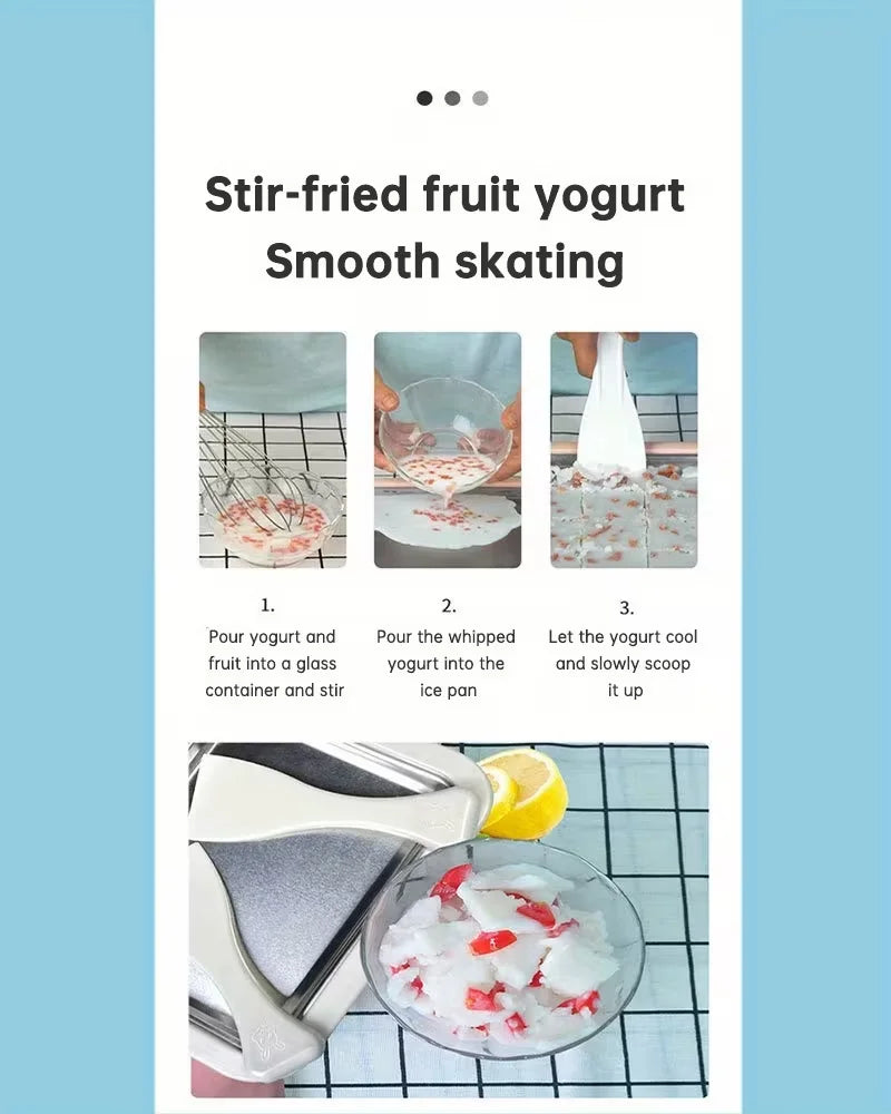 Household Ice Cream Maker Pan with 1 Scraper Instant Rolled Ice Cream Maker DIY Sorbet Frozen Yogurt Maker Ice Stir Fry Machine