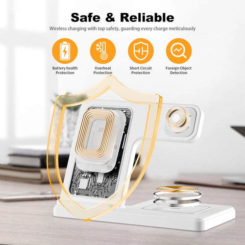 15W Magnetic Wireless Charger Stand Foldable 3 In 1 Fast Charging Sation for iPhone 17- 12 Pro Max Apple Watch 8 7 Airpods Pro