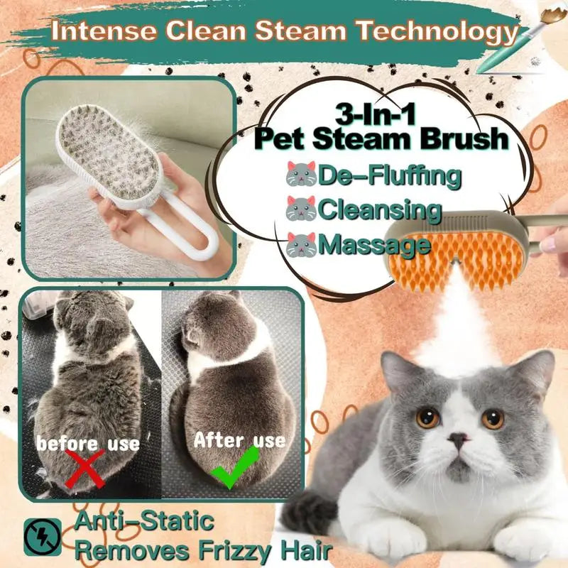 Pet Steam Brush Cat And Dog Deshedder Tool for Grooming And Hair Removal