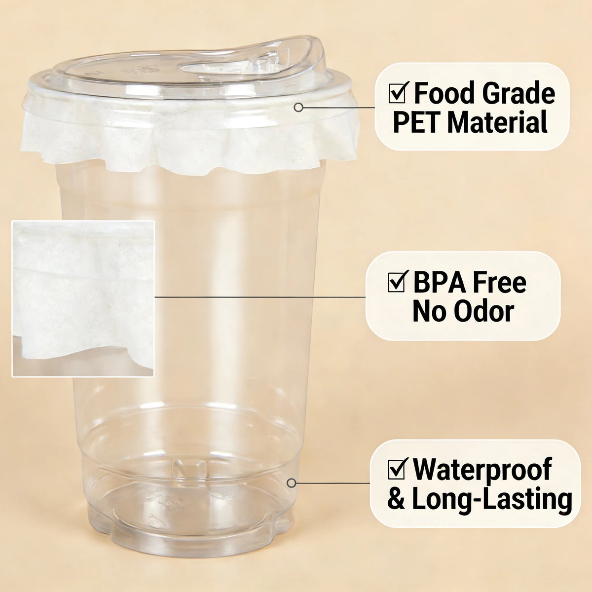 20 PCS PET Cold Drink Cups with Lids Leak-Proof Disposable Clear Plastic Cups for Iced Coffee Bubble Tea Smoothie
