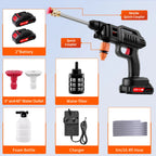 21V Cordless High Pressure Washer 60Bar Portable Wireless Cleaner with 2 Batteries Foam Cannon & Nozzles Handheld Washer for Car Garden Patio Outdoor Cleaning