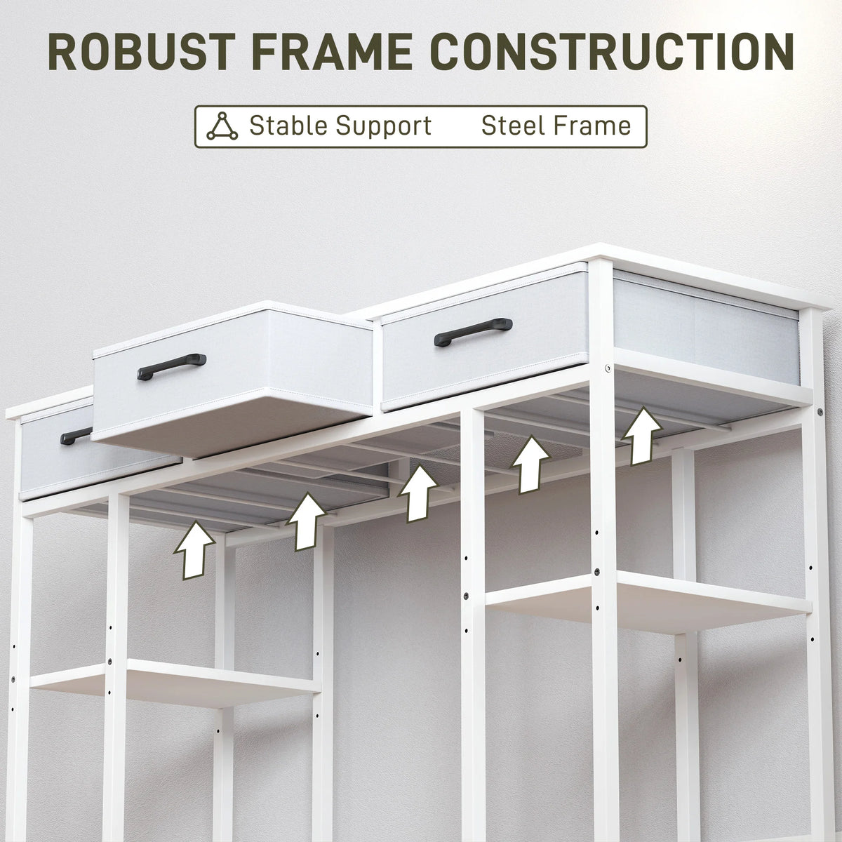 47" Computer Desk with 3 Fabric Drawers, Home Office Desk with Adjustable Shelves, Small Writing Desk with Storage, White