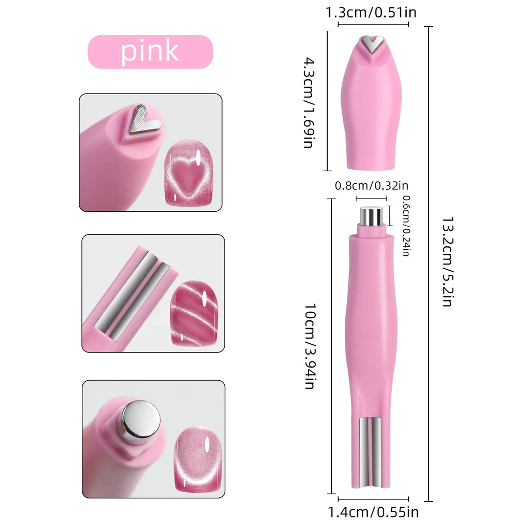 1Pcs 3-In-1 Heart Shape Cat Eye Nail Art Magnet Double Line Moon Snake French Magnet Pen for Magnetic Gel Polish Manicure Tools