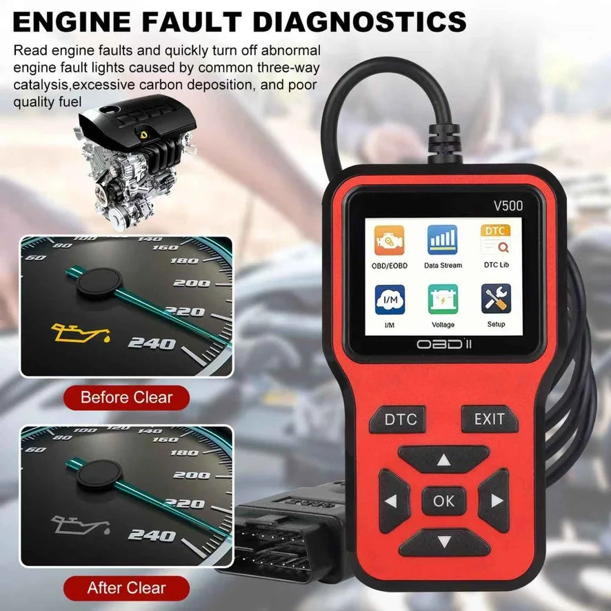 V500 OBD2 Scanner Auto Car Diagnostic Tool with Color Screen Code Reader And ECU Health Inspection Functionality