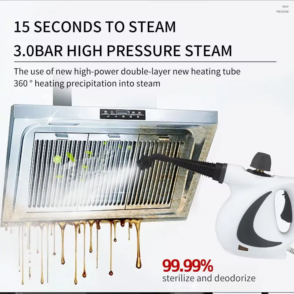High Temperature Handheld Steam Cleaner 9 Piece Set, 350ML Portable Steamer For Kitchen Bathroom Car Tile And Grout Cleaning