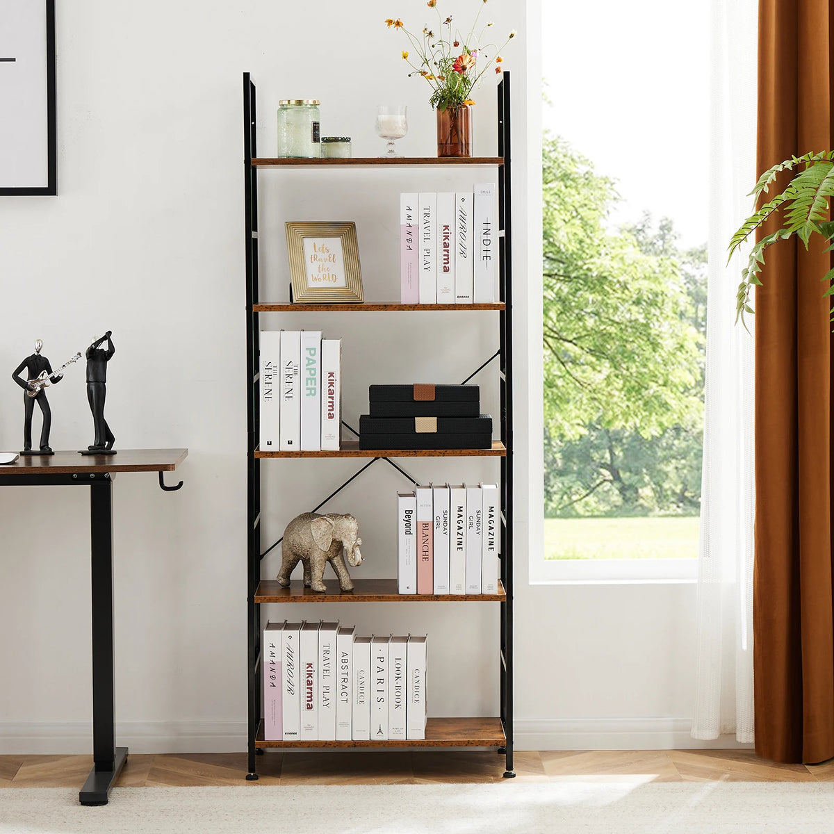 JHK 5 Tier Bookcase Bookshelf Modern Book Case For Books Corner Storage Organizer for Bedroom Home Office Kitchen Living Room
