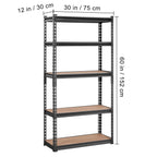 Heavy Duty 5-Tier Adjustable Metal Storage Shelving 2000 lbs, 30"x12"x60" Black Rack for Garage Kitchen Pantry Basement