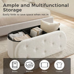 JHK 30/43IN Folding Storage Ottoman Bench with Storage Teddy Fabric Storage Chest for Bedroom End of Bed Foot Rest Bench Stool with Cushion for Home Entryway