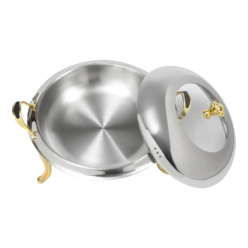 2.5L/2.64QT Round Chafing Dish Buffet Set Stainless Steel Servers Warmers with Visible Window & Fuel Holders Warming Tray for Hotels Buffets Restaurants Family Gatherings 36*36*23cm